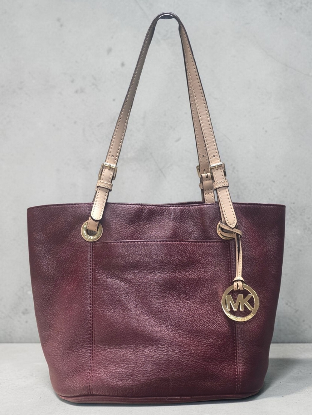 Michael Kors Pebbled Leather Jet Set Tote Claret Maroon Burgundy
